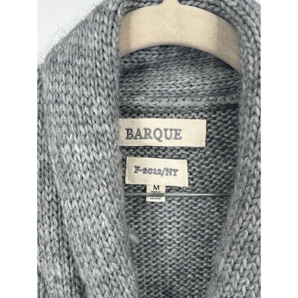 Barque 100% Wool Button Up Sweater Men Medium Silver Knit Minimalist Preppy - Picture 3 of 7